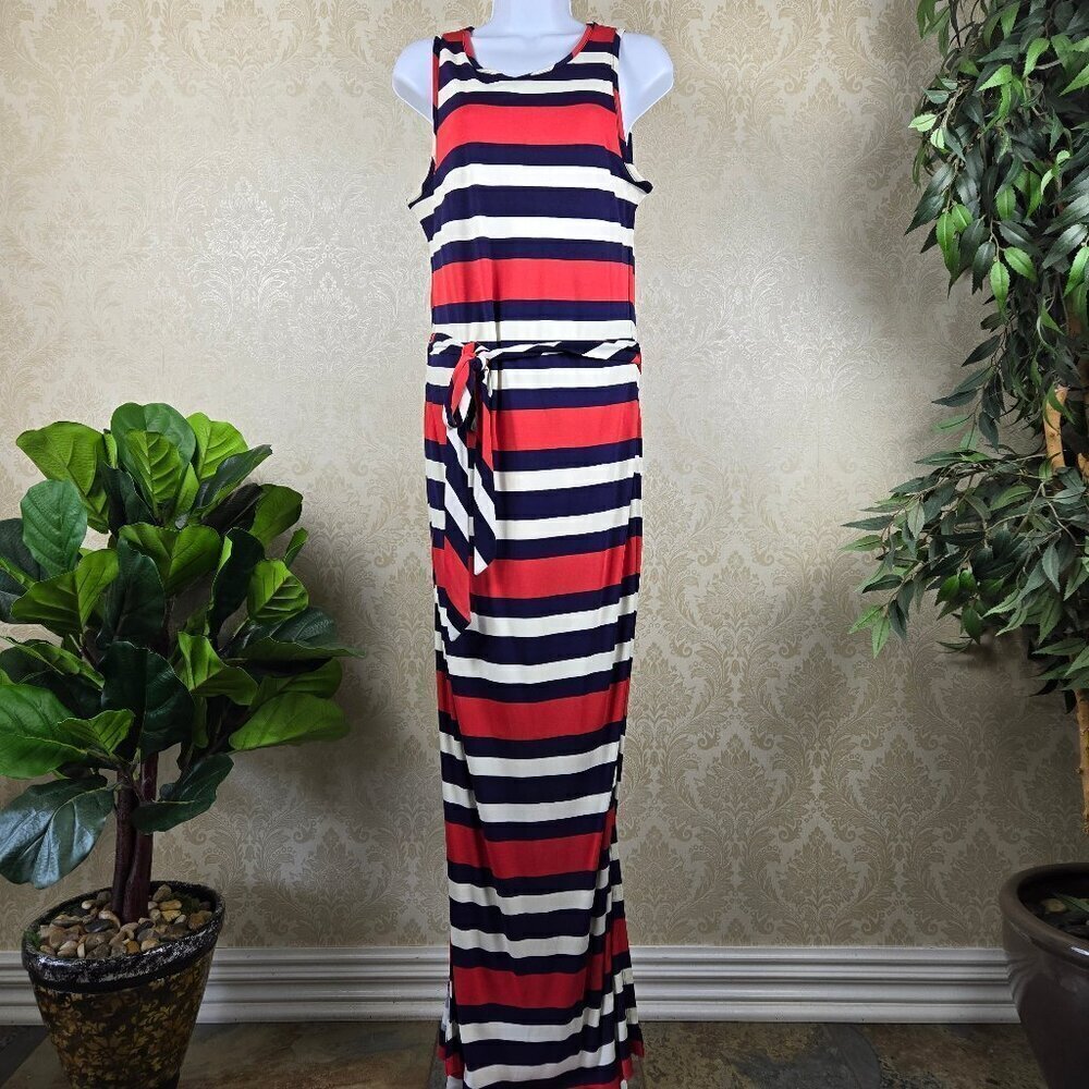 Banana Republic Size Small Slim Cut Maxi Dress Red White Blue Stripes Sleeveless
